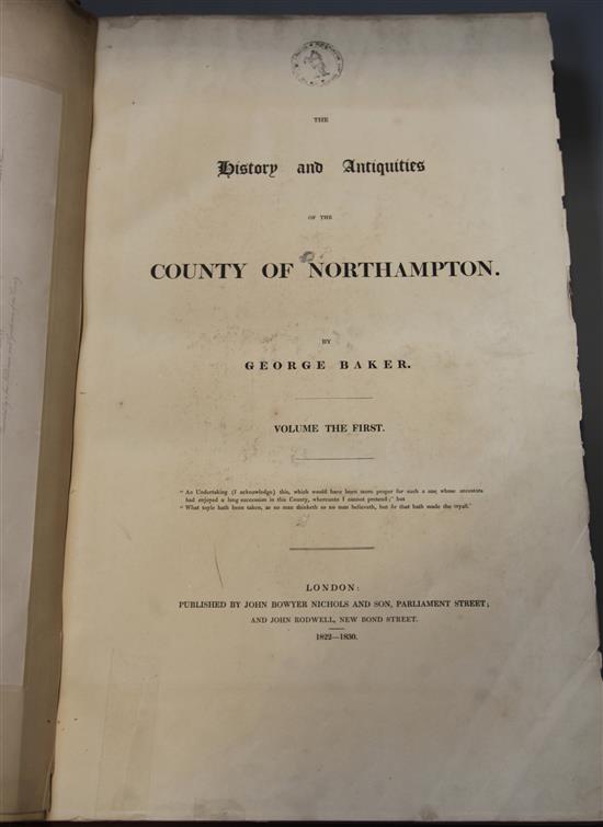 Baker, George - The History and Antiquities of the County of Northampton, 2 vols, folio, rebound, with Law